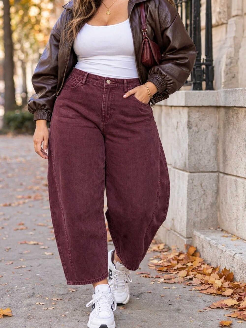 ZARA Burgundy Barrel Leg Jeans Cotton Blend Baggy Balloon Y2K Streetwear Casual